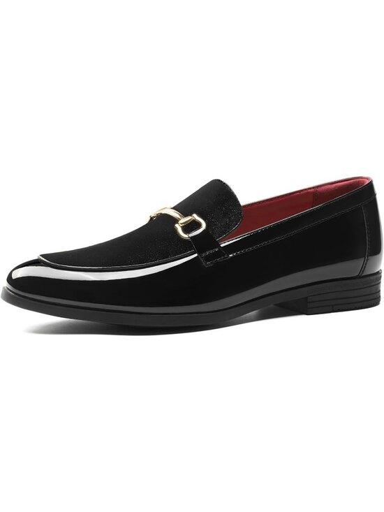HEEZ Men\'s Black Leather Loafers Metal Buckle Slip On Tuxedo Dress Formal Shoes main image 5